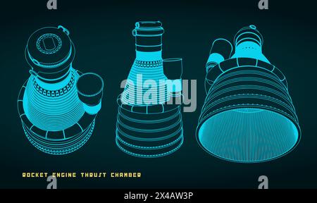 Illustration vectorielle stylisée des dessins de la chambre de poussée du moteur de fusée Illustration de Vecteur