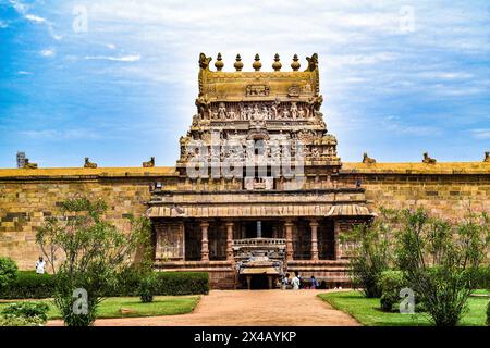 Le temple Airavatesvara est situé à Darasuram, un hameau indescriptible situé à seulement 4 km de Kumbakonam, le célèbre centre de pèlerinage. Banque D'Images