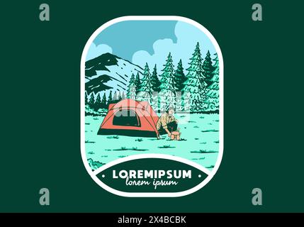 Camping seul dans la nature. Design rétro vintage de badge d'illustration extérieure Illustration de Vecteur