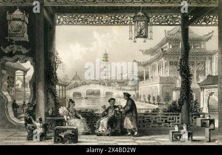 Pavillon et jardins d'un mandarin, près de Pékin / Pékin Chine / dessiné par T. Allom gravé par A. Willmore Banque D'Images