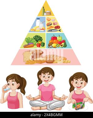 Illustration de la pyramide alimentaire et des activités saines Illustration de Vecteur