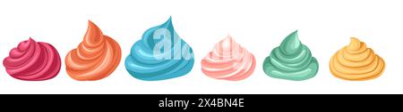 Ensemble vectoriel de guimauves et de crèmes de dessin animé colorées isolées du fond. Collection de meringue sucrée. Savoureux biscuits clip arts pour les recettes Illustration de Vecteur