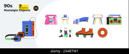 Nostalgia Retro Retro Revival 2D linéaire objets de bande dessinée Illustration de Vecteur