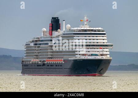 Première arrivée au Royaume-Uni du Queen Anne, un navire de croisière de classe Pinnacle exploité par Cunard Line, qui fait partie de la Carnival Corporation le 30 avril 2024. Banque D'Images