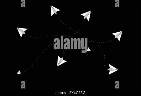 ICÔNES AVIONS EN PAPIER VOLANT DANS DIVERSES DIRECTIONS TRAFIC AÉRIEN Illustration de Vecteur