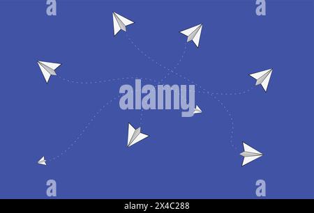ICÔNES AVIONS EN PAPIER VOLANT DANS DIVERSES DIRECTIONS TRAFIC AÉRIEN Illustration de Vecteur