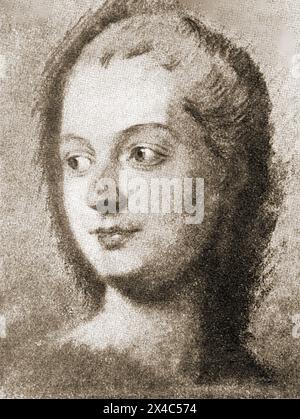 Une esquisse informelle de Madame de Pompadour. Jeanne Antoinette poisson, marquise de Pompadour (1721 – 1764), communément connue sous le nom de Madame de Pompadour, était membre de la cour de France et maîtresse officielle du roi Louis XV - un premier portrait informel de Madame de Pompadour. Jeanne Antoinette poisson, marquise de Pompadour (1721 - 1764), plus connue sous le nom de Madame de Pompadour, était membre de la cour de France et maîtresse officielle du roi Louis XV. - Eine frühe à travailler Porträtskizze von Madame de Pompadour. Jeanne Antoinette poisson, marquise de Pompadour . Banque D'Images
