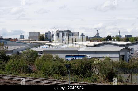 Vue vers le centre-ville de Birmingham depuis Saltley Viaduct, West Midlands, Royaume-Uni Banque D'Images