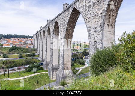 Portugal, Lisbonne. L'ancienne romaine Agua livres, eaux libres, aqueduc. Banque D'Images