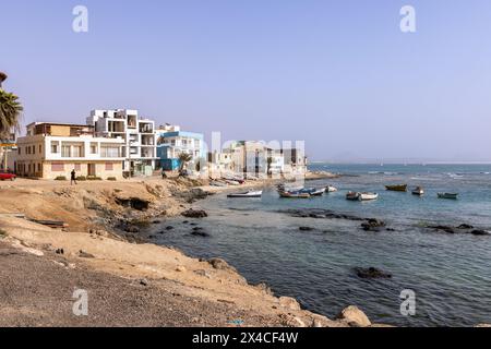 Pittoresque port de Sal Rei avec bateaux de pêche, Sal Rei, Boa Vista, Cap Vert, République de Cabo Verde, Afrique Banque D'Images