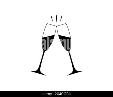 Icône deux verres à vin. Clin d'œil, acclamations et toasts. Contour vectoriel et illustration transparente. Clipart sur fond blanc clair. Illustration de Vecteur