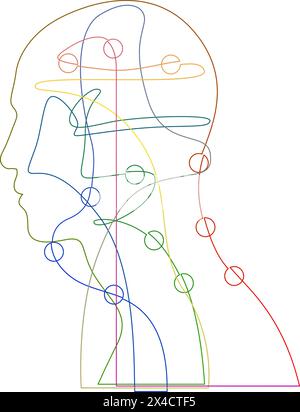 Dessin continu d'une ligne d'une tête de profil d'homme avec des points. Santé mentale ou concept d'entreprise. Illustration vectorielle linéaire Illustration de Vecteur