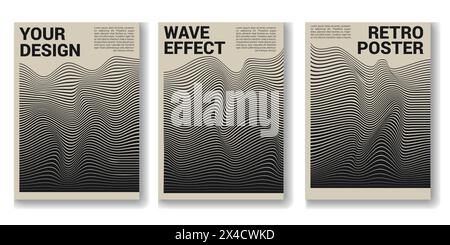 Collection de posters rayés design suisse. Meta Modern Eléments graphiques. Rayures géométriques abstraites groovy. Ensemble de vecteurs. Bannières Wavy Art. monochrome Illustration de Vecteur