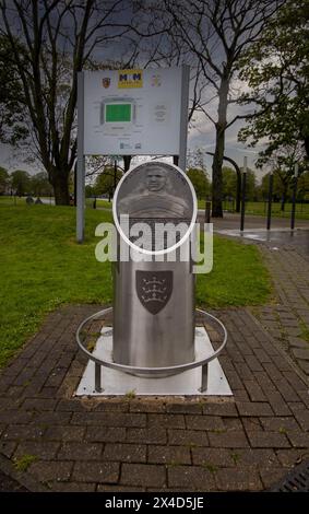 Mémorial à l'ancien joueur de rugby né à Hull, le 2e lieutenant Jack Harrison, qui a reçu la Croix de Victoria pendant la première Guerre mondiale, dans le Yorkshire, au Royaume-Uni Banque D'Images