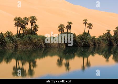 Vue sur le lac Umm El Ma.ERG Awbari, Fezzan, Libye Banque D'Images