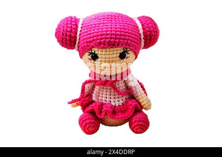 belles filles de poupée de chiffon fait à la main sur un fond blanc. Banque D'Images