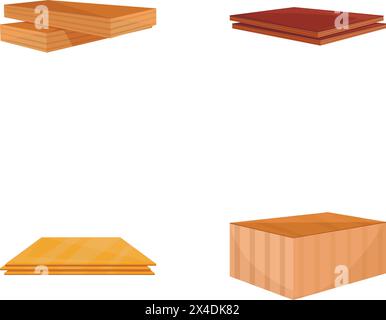 Icônes de planche en bois définissent le vecteur de dessin animé. Planche en bois comme parquet et stratifié. Matériau de construction Illustration de Vecteur