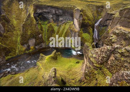 Europa Skandinavien Island Skaftarhreppur SuÃurland Südküste : Blick in den Canyon FjaÃrargljufur mit dem Fluss FjaÃra *** Europe Scandinavie Islande S Banque D'Images