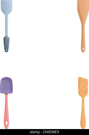 Icônes de spatule de cuisine set vecteur de dessin animé. Spatule de cuisson de différentes formes. Ustensiles de cuisine Illustration de Vecteur