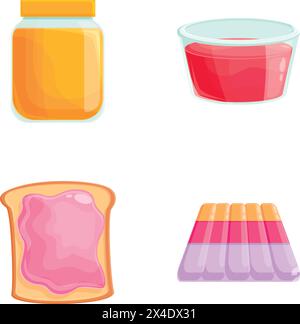 Les icônes de gelée définissent le vecteur de dessin animé. Bonbons gélifiés et gelés colorés. Nourriture sucrée, dessert Illustration de Vecteur