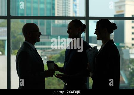 Silhouettes de gens d'affaires ayant réunion dans un bureau spacieux Banque D'Images