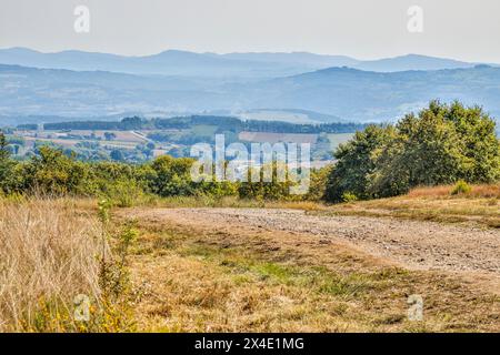 Espagne, Galice. Vue sur la campagne entre Portomarin et Ventras de Naron Banque D'Images