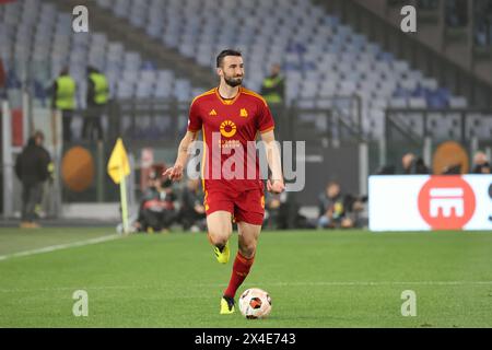 Roma, Lazio, ITALIE. 2 mai 2024. 02/05/2024 Rome, stade Olympique, match de football valable pour la demi-finale de l'Europa League 2023/24 entre AS Roma vs Bayer Leverkusen. Dans l'image : Bryan Cristante (crédit image : © Fabio Sasso/ZUMA Press Wire) USAGE ÉDITORIAL SEULEMENT! Non destiné à UN USAGE commercial ! Banque D'Images