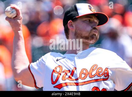 Baltimore, États-Unis. 02 mai 2024. BALTIMORE, MD - MAI 02 : les Orioles de Baltimore débutent le lanceur Kyle Bradish (38) sur le monticule lors d'un match MLB entre les Orioles de Baltimore et les Yankees de New York, le 2 mai 2024, à Orioles Park à Camden Yards, à Baltimore, dans le Maryland. (Photo de Tony Quinn/SipaUSA) crédit : Sipa USA/Alamy Live News Banque D'Images