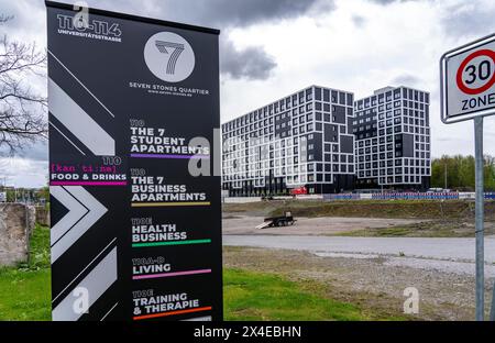 Le quartier Seven-Stones à Bochum, un campus avec des appartements étudiants, des appartements d'affaires, des bureaux, des restaurants et des aires de service, fonctionne comme Banque D'Images