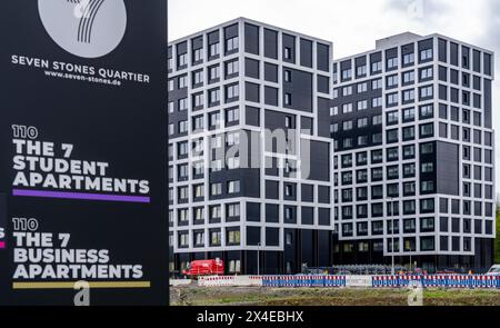 Le quartier Seven-Stones à Bochum, un campus avec des appartements étudiants, des appartements d'affaires, des bureaux, des restaurants et des aires de service, fonctionne comme Banque D'Images