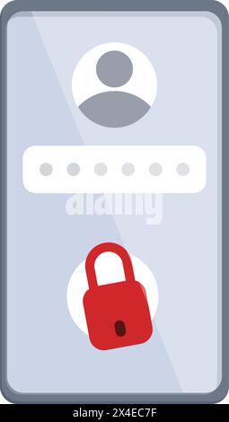 Vecteur de dessin animé d'icône de mot de passe de téléphone incorrect. Avertissement cyber. Système cyber oublié Illustration de Vecteur