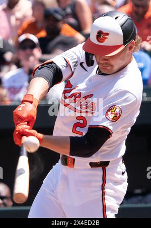 Baltimore, États-Unis. 02 mai 2024. BALTIMORE, MD - 02 MAI : Gunnar Henderson (2), arrêt court des Orioles de Baltimore, lors d'un match MLB entre les Orioles de Baltimore et les Yankees de New York, le 2 mai 2024, à Orioles Park à Camden Yards, à Baltimore, dans le Maryland. (Photo de Tony Quinn/SipaUSA) crédit : Sipa USA/Alamy Live News Banque D'Images