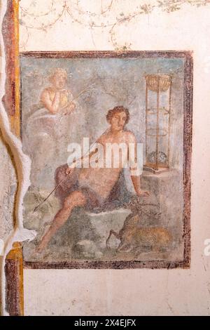 Pompéi peinture ou fresque, Casa Vettii, ou Maison de la villa Vettii, Cyparissus, amoureux d'Apollon. Civilisation romaine, ruines de Pompéi, Pompéi Italie. Banque D'Images