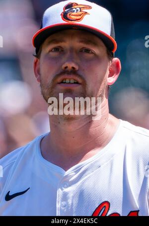 Baltimore, États-Unis. 02 mai 2024. BALTIMORE, MD - 02 MAI : les Orioles de Baltimore débutent le lanceur Kyle Bradish (38) lors d'un match MLB entre les Orioles de Baltimore et les Yankees de New York, le 2 mai 2024, à Orioles Park à Camden Yards, à Baltimore, dans le Maryland. (Photo de Tony Quinn/SipaUSA) crédit : Sipa USA/Alamy Live News Banque D'Images