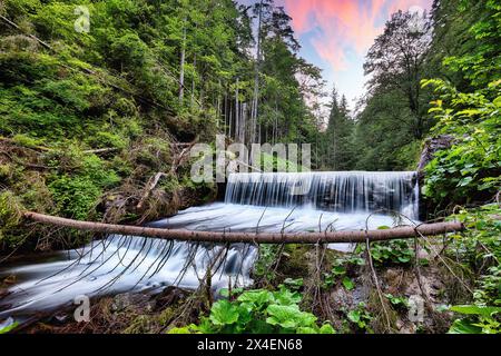 Vue imprenable sur cascède près de bride's Veil / Valul Miresei Cascade. Scène dramatique dans le parc naturel d'Apuseni, comté de Cluj, Transylvanie, Roumanie, Europ Banque D'Images