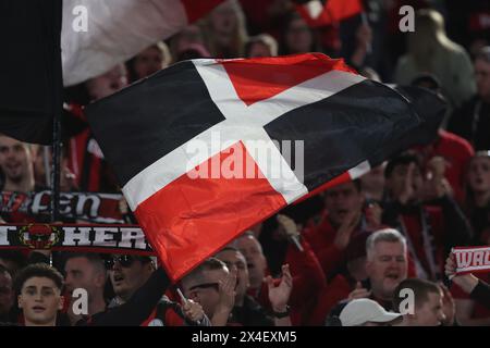 Rome, Italie 2.05.2024 : les supporters de Leverkusen lors de l'UEFA Europa League 2023-2024, demi-finale de l'étape 1, match de football entre AS Roma vs Bayer 04 L. Banque D'Images