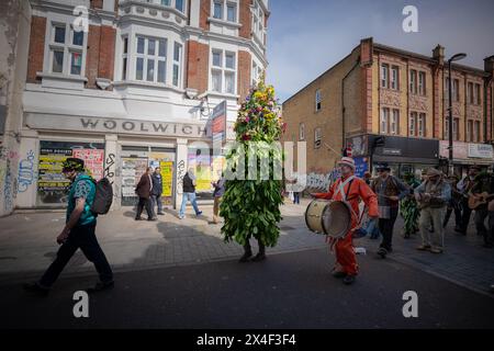 Cortège traditionnel du jour de mai de Deptford Jack-in-the-Green, Londres, Royaume-Uni Banque D'Images