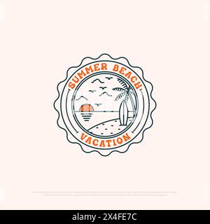 Badge de logo de vacances d'été avec modèle d'illustration minimaliste vectorielle simple d'art au trait, conceptions de logo d'agence de voyage Illustration de Vecteur