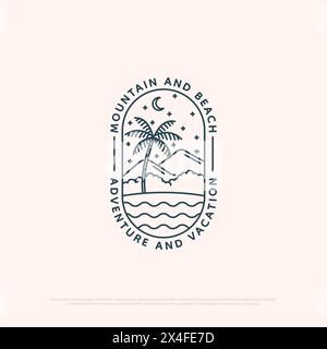 Conception de logo de vacances à la montagne et à la plage avec modèle d'illustration minimaliste vectorielle simple d'art au trait, conceptions de logo d'agence de voyage Illustration de Vecteur