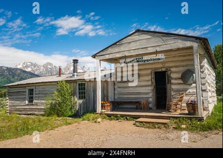 Le magasin général Menors dans la cabane de Bill Menor Grand Teton National Park dans le nord-ouest du Wyoming, États-Unis Banque D'Images