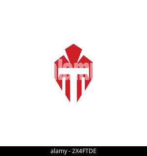 T Spartan Head logo Design avec couleur rouge Illustration de Vecteur