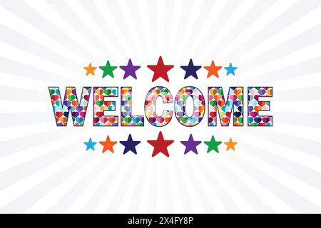 Carte de bienvenue avec des étoiles colorées sur fond blanc. Illustration vectorielle pour votre conception Illustration de Vecteur