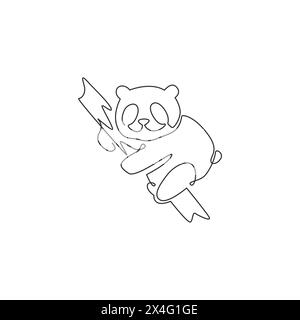 Un dessin en ligne continue d'adorable panda dormant à la branche d'arbre pour l'identité du logo de l'entreprise. Concept d'icône d'entreprise de forme d'animal mammifère. Dynam Illustration de Vecteur