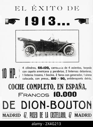 Publicité espagnole pour une voiture de Dion-bouton. De Mundo Grafico, publié en 1912. Banque D'Images