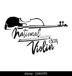 Journée nationale du violon. 13 décembre. Concept de vacances. Modèle pour fond, bannière, carte, affiche avec inscription de texte. Vecteur noir et blanc illustr Illustration de Vecteur