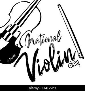 Journée nationale du violon. 13 décembre. Concept de vacances. Modèle pour fond, bannière, carte, affiche avec inscription de texte. Vecteur noir et blanc illustr Illustration de Vecteur