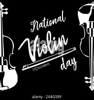 Journée nationale du violon. 13 décembre. Concept de vacances. Modèle pour fond, bannière, carte, affiche avec inscription de texte. Vecteur noir et blanc illustr Illustration de Vecteur