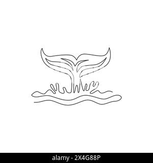 Un dessin en ligne continue de baleine à queue géante pour l'identité du logo du parc aquatique aquatique. Concept de mascotte d'animal de mammifère de grand océan pour l'organisation de l'environnement Illustration de Vecteur