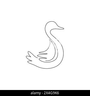 Un dessin simple ligne de canard blanc drôle mignon pour l'identité de logo d'entreprise. Petit concept de mascotte de cygne de beauté pour parc public. Tendance continue Illustration de Vecteur