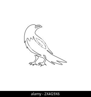 Un dessin en ligne continue de corbeau noir pour l'identité du logo de la maison fantôme. Concept de mascotte d'oiseau de corbeau pour icône de cimetière. Vecteur de dessin simple ligne moderne g Illustration de Vecteur